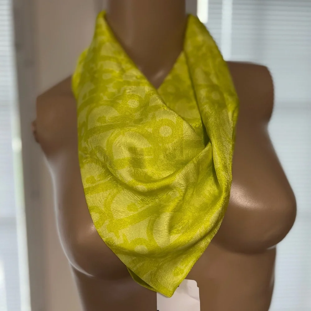 Dior Mens Silk Jacquard Snood Scarf Neck Bandana Fluorescent Yellow